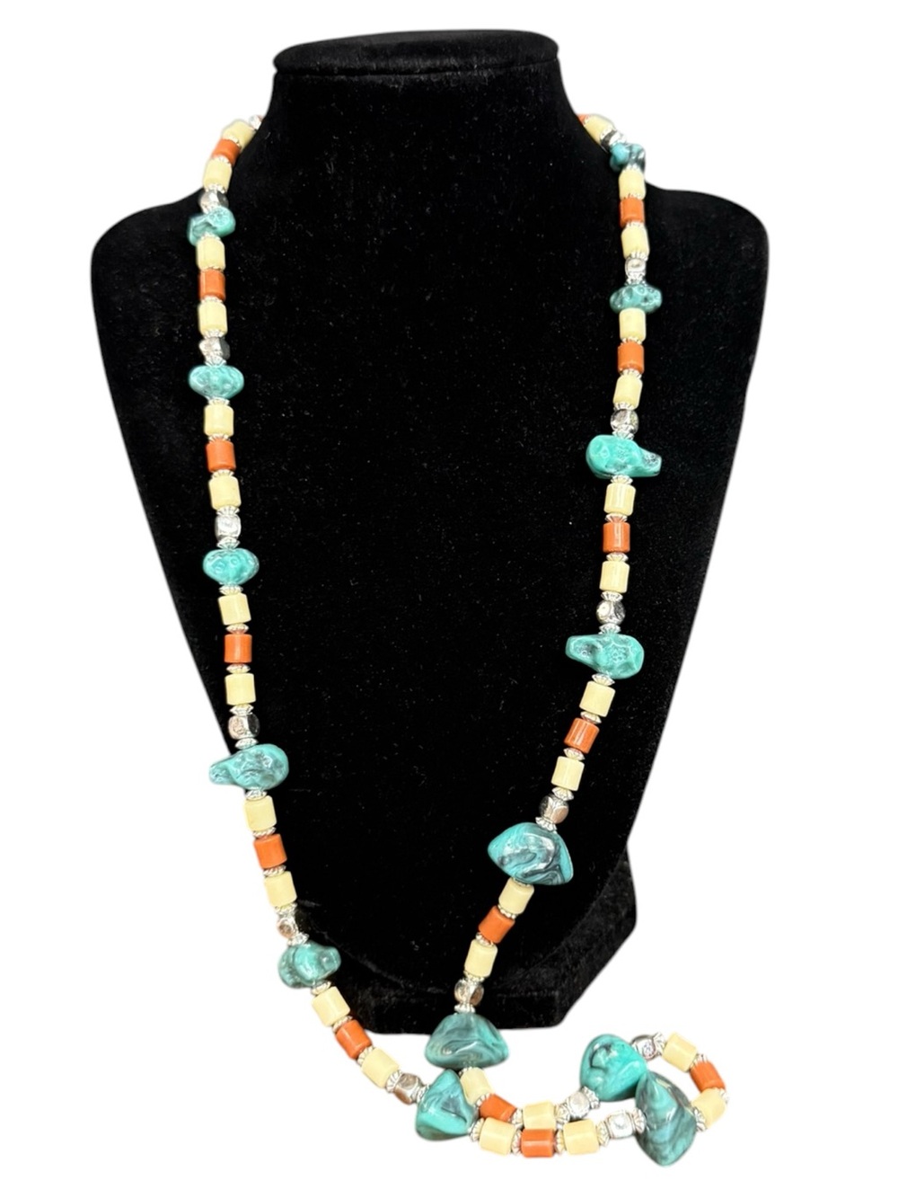 Turquoise Tone Beaded Statement Necklace Boho Southwestern - Picture 8 of 8